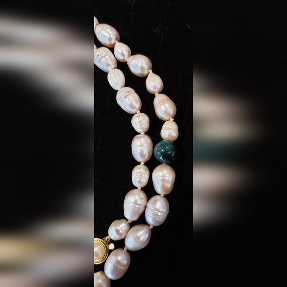 13mm to 16mm Extra Large Freshwater Pearls with Moss Agate Necklace 28" - Picture 5 of 5